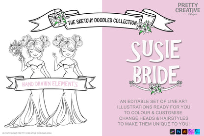 Sketchy Doodles Editable Susie Bride