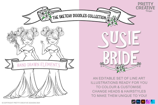Sketchy Doodles Editable Susie Bride