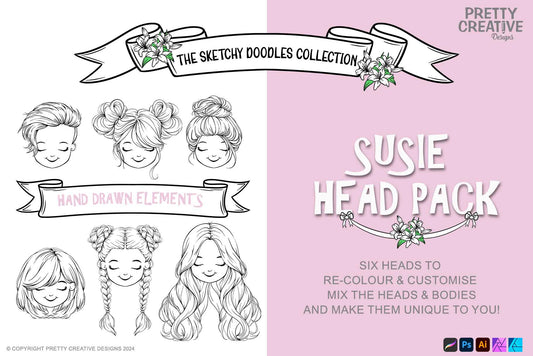 Sketchy Doodles Editable Susie Head Pack