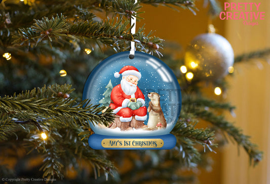 Santa's Forest Friends Sitting Santa Snowglobe Bauble Artwork