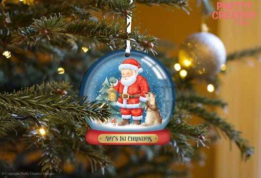 Santa's Forest Friends Lamplight Santa Snowglobe Bauble Artwork