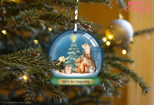 Santa's Forest Friends Snowglobe Bauble Artwork