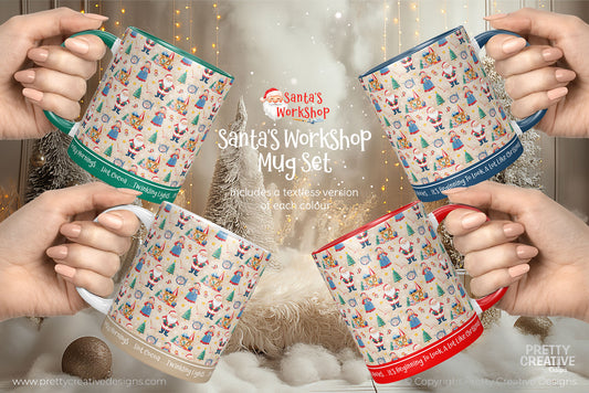 Santa's Workshop Seamless Christmas Mug Wrap Set