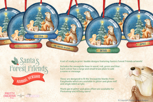 Santa's Forest Friends Snowglobe Bauble Artwork