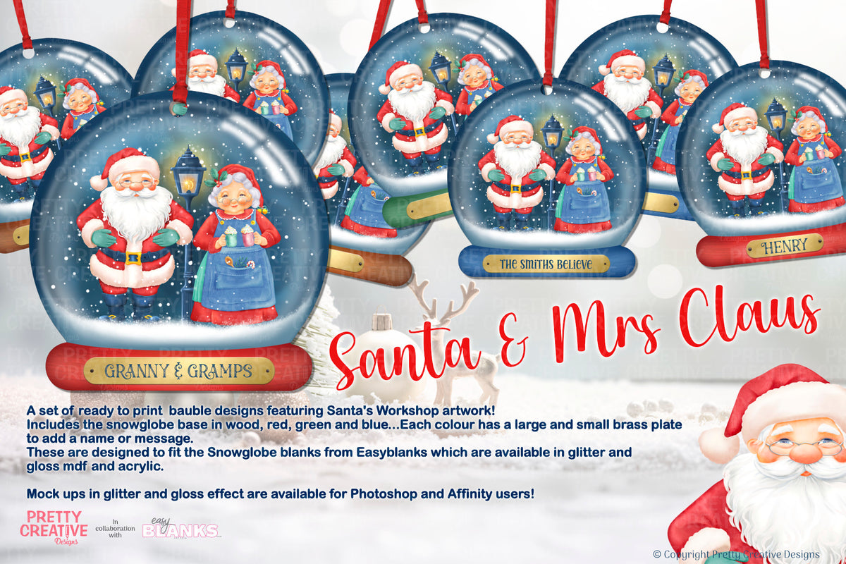 Santa's Workshop Santa & Mrs Claus Snowglobe Bauble Artwork
