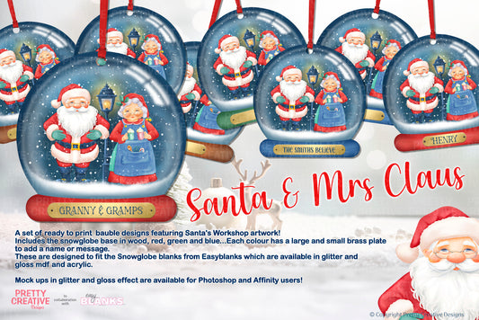 Santa's Workshop Santa & Mrs Claus Snowglobe Bauble Artwork
