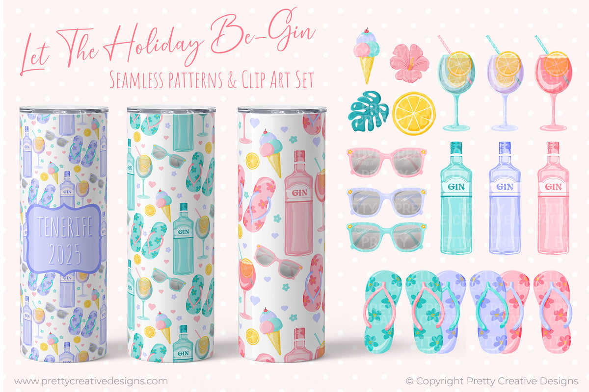 Let The Holiday Be-Gin - Seamless Patterns and Clip Art Set