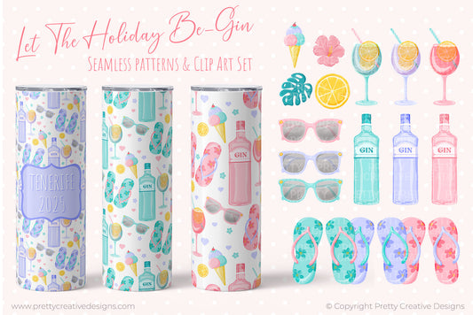 Let The Holiday Be-Gin - Seamless Patterns and Clip Art Set