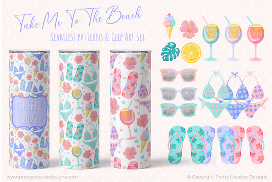Take Me To The Beach - Seamless Patterns and Clip Art Set