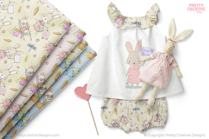 Easter Bunny and Miss Bunny Seamless Patterns (Embroidery effect artwork not included)