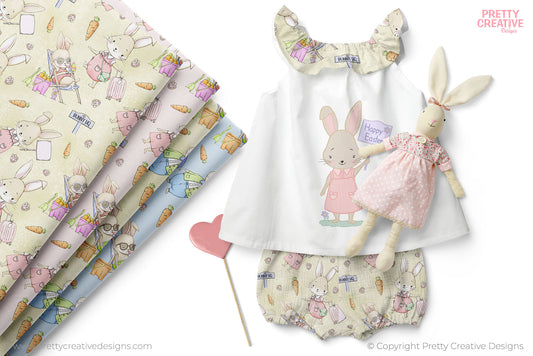 Easter Bunny and Miss Bunny Seamless Patterns (Embroidery effect artwork not included)