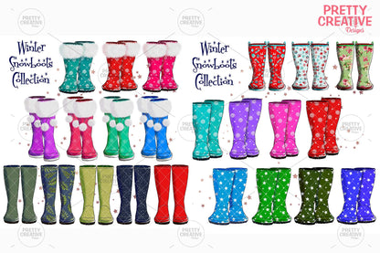 Christmas & Winter Snowboots Clipart Bundle