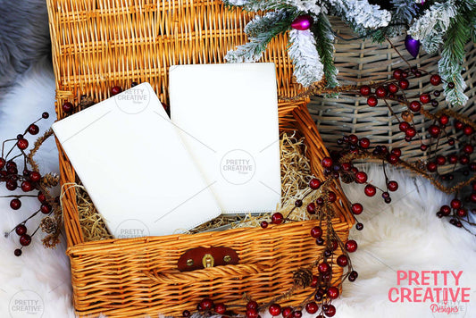 Stitched Edge Journal In Christmas Basket Smart Mockup
