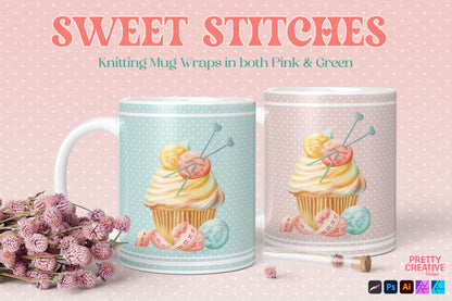 Sweet Stitches Cupcake Mug Wraps - Knitting Version