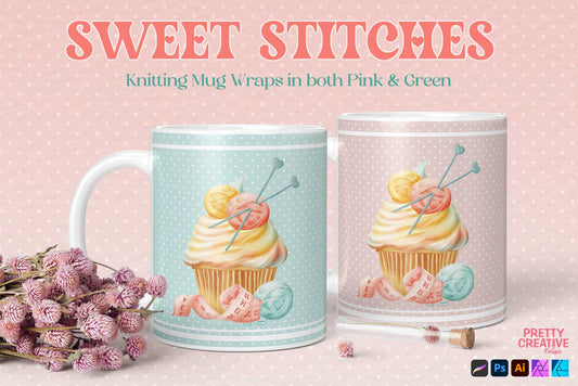 Sweet Stitches Cupcake Mug Wraps - Knitting Version