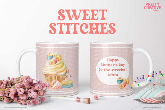 Sweet Stitches Cupcake Mug Wraps - Sewing Version