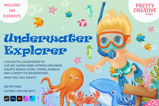 Underwater Explorer Boy Clip Art