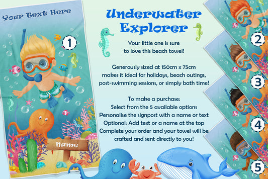 Underwater Explorer Boy Beach Towel FREE Mock Up