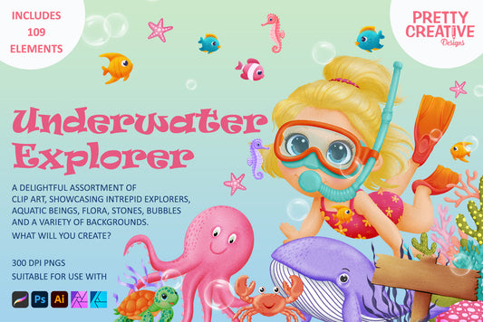 Underwater Explorers Girl Clip Art