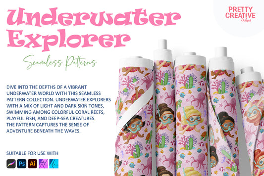 Underwater Explorer Girl Seamless Patterns