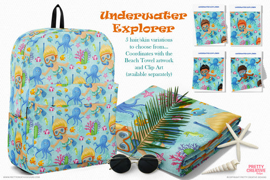 Underwater Explorer Boy Seamless Patterns