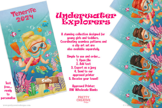 Underwater Explorer Girl Beach Towel