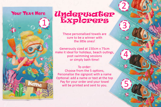 Underwater Explorer Girl Beach Towel FREE Mock Up