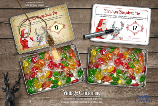 Vintage Christmas Countdown Tins ~ Dark Skin Version