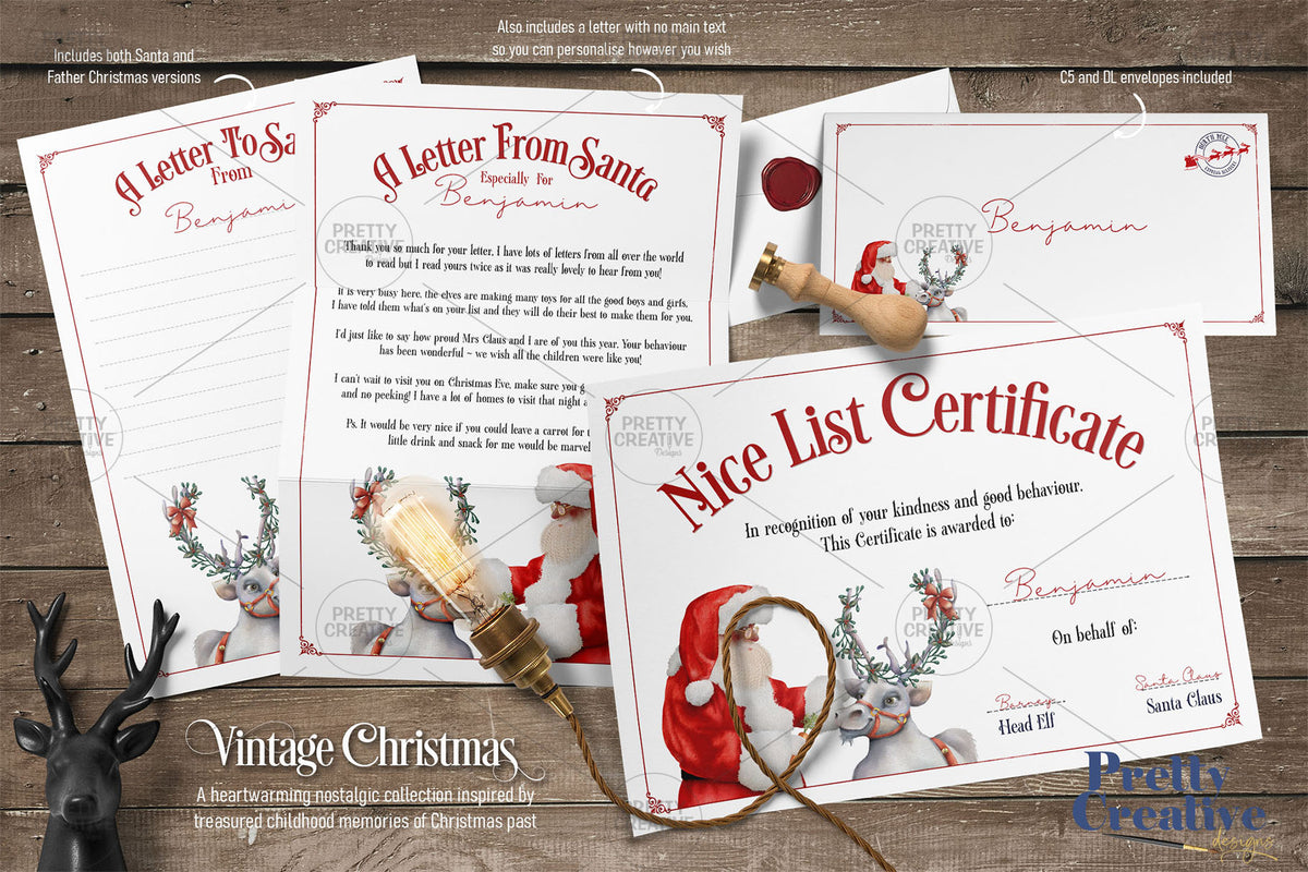 Vintage Christmas Letter & Certificate Set ~ Dark Skin Version