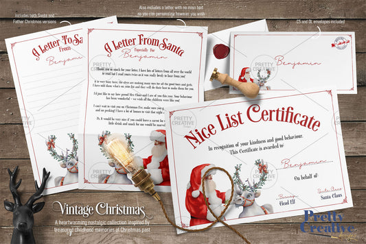 Vintage Christmas Letter & Certificate Set ~ Dark Skin Version
