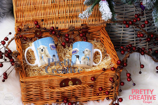 White Twin Mug in Christmas Basket Mockup