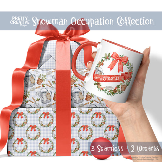 Snowman Occupation Collection Gardening Seamless & Wreaths