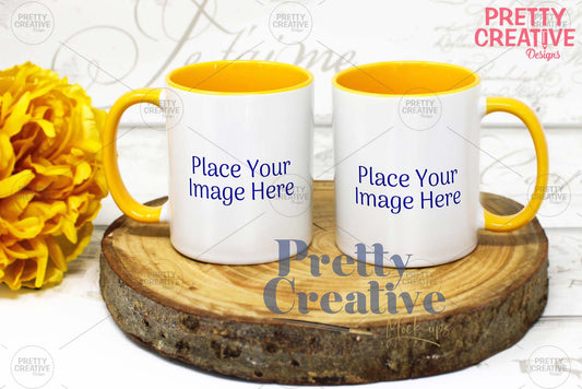 Yellow Handle Twin Mug Smart Mockup
