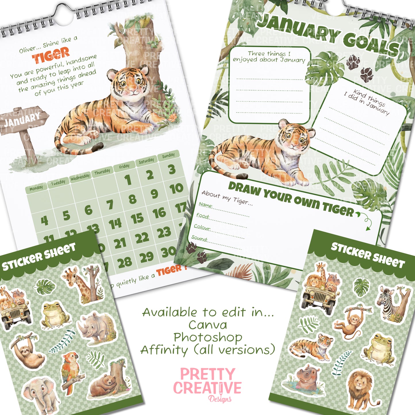 Positively Wild Editable Calendar & Sticker Set 2027 & 2028